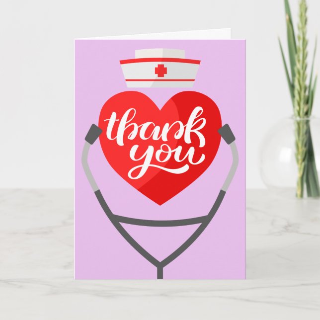 Red Heart Stethoscope Nurse Thank You Card (Front)