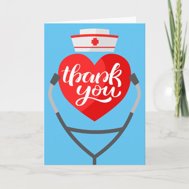 Red Heart Stethoscope Nurse Thank You Card (Front)