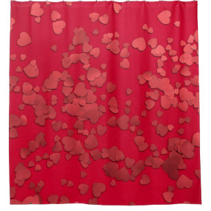 Red heart sticker digital shower curtain
