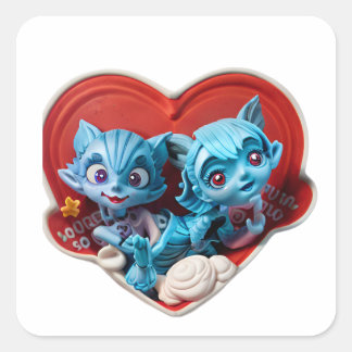 Red Heart Sticker with Two Blue Cats - The Beauty