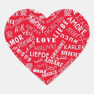 Red Heart Stickerwith Love Text Multilingual Gift Heart Sticker