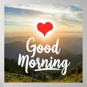 Red Heart Sunny Good Morning Poster