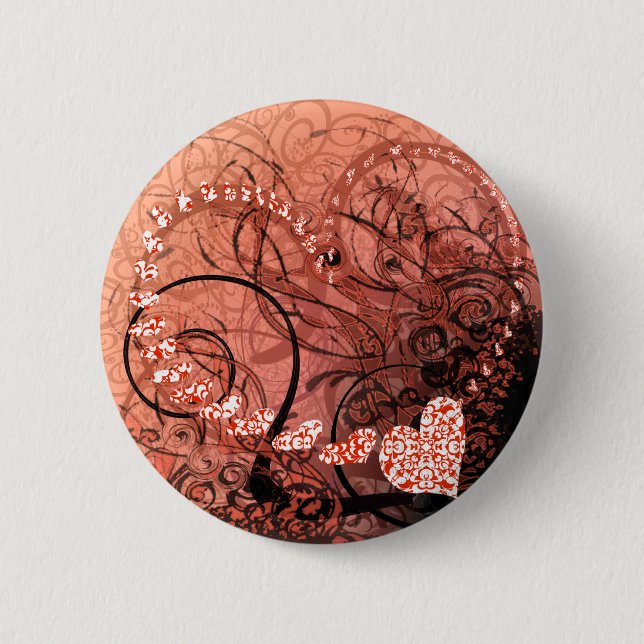 Red Heart Swirls 6 Cm Round Badge (Front)