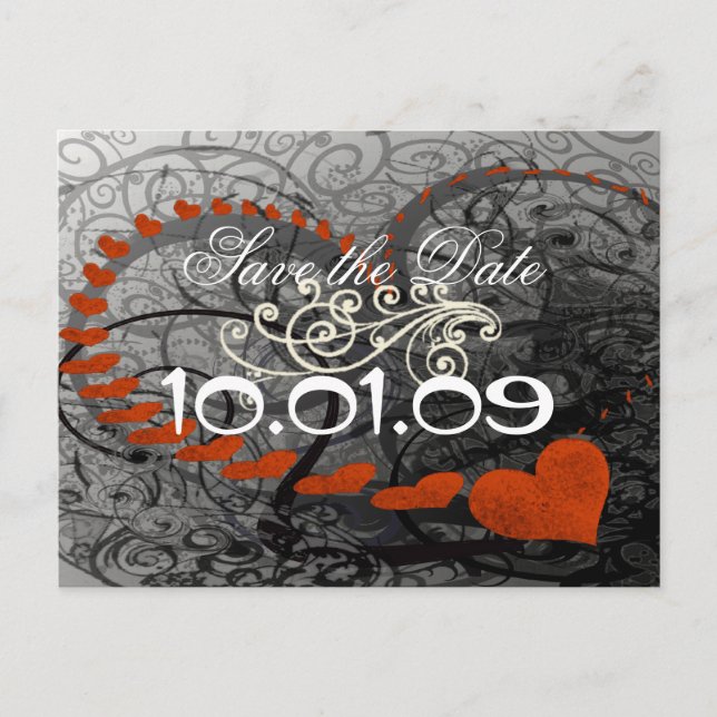 Red Heart Swirls Announcement Postcard (Front)