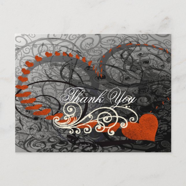 Red Heart Swirls Thank You Postcard (Front)