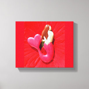 red heart-tailed mermaid canvas print