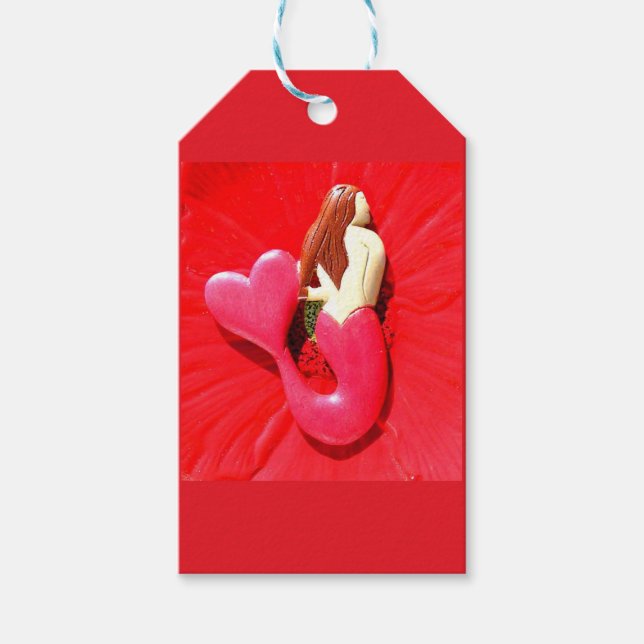 red heart-tailed mermaid gift tags (Front)