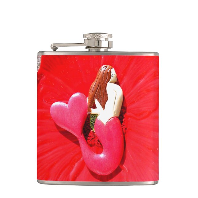 red heart-tailed mermaid hip flask (Front)