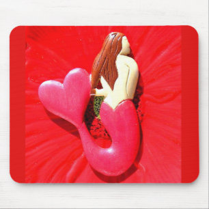 red heart-tailed mermaid mouse mat