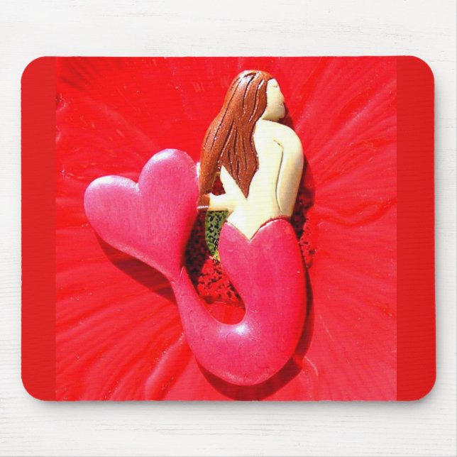 red heart-tailed mermaid mouse mat (Front)