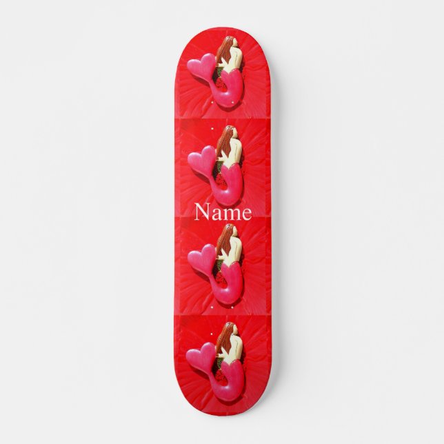 red heart-tailed mermaid skateboard deck (Front)