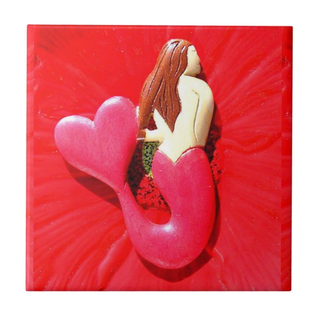 red heart-tailed mermaid tile (Front)