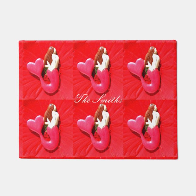 red heart-tailed mermaids doormat (Front)