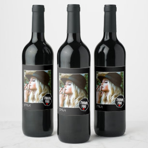 Red Heart Thank You, Custom Photo – Personalised Wine Label