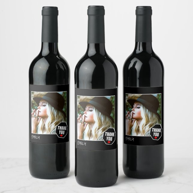 Red Heart Thank You, Custom Photo – Personalised Wine Label (Bottles)