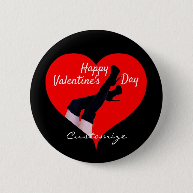 Red Heart Thigh-high Boots Valentine Thunder_Cove 6 Cm Round Badge (Front)