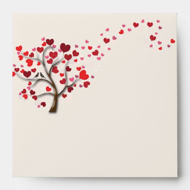 Red Heart Tree on Ivory Wedding Envelope (Front)