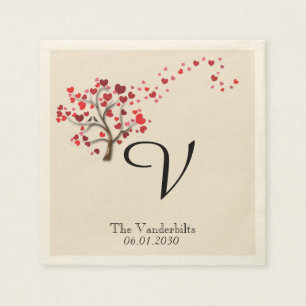 Red Heart Tree on Ivory Wedding Napkin