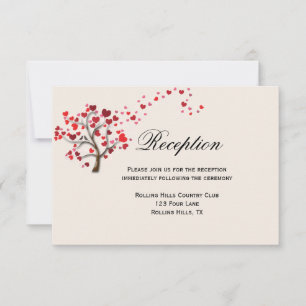 Red Heart Tree on Ivory Wedding Reception Card
