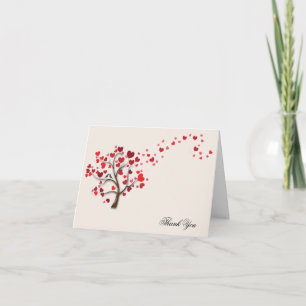 Red Heart Tree on Ivory Wedding Thank You Card