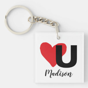 Red Heart U Love Valentine's Day Black Typography Key Ring
