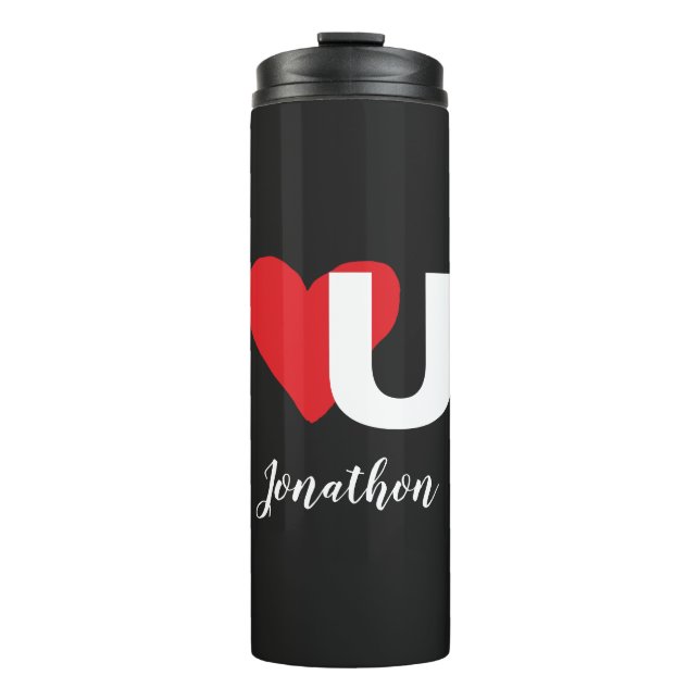 Red Heart U Love Valentine's Day Monogrammed Name Thermal Tumbler (Front)