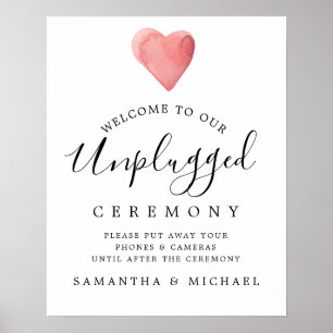 Red Heart Unplugged Wedding Ceremony Sign