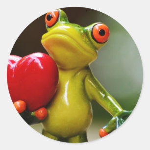 Red Heart Valentine Green Frog Classic Round Sticker