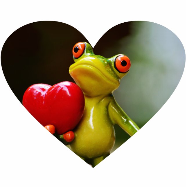 Red Heart Valentine Green Frog Standing Photo Sculpture (Front)