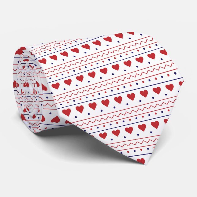 Red heart valentine love pattern tie (Rolled)