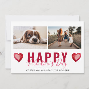 Red Heart Valentine`s Day Script Family Photo Holi Holiday Card