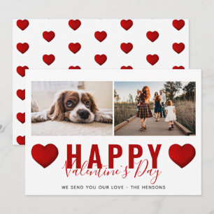 Red Heart Valentine`s Day Script Family Photo Holiday Card