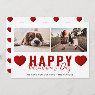 Red Heart Valentine`s Day Script Family Photo Holiday Card