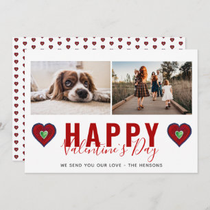 Red Heart Valentine`s Day Script Family Photo Holiday Card
