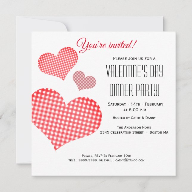Red Heart Valentine's Day Dinner Party Invitation (Front)