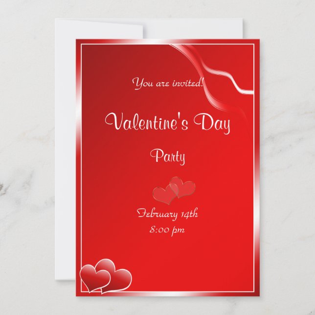 Red heart Valentine's Day Party Invitation (Front)