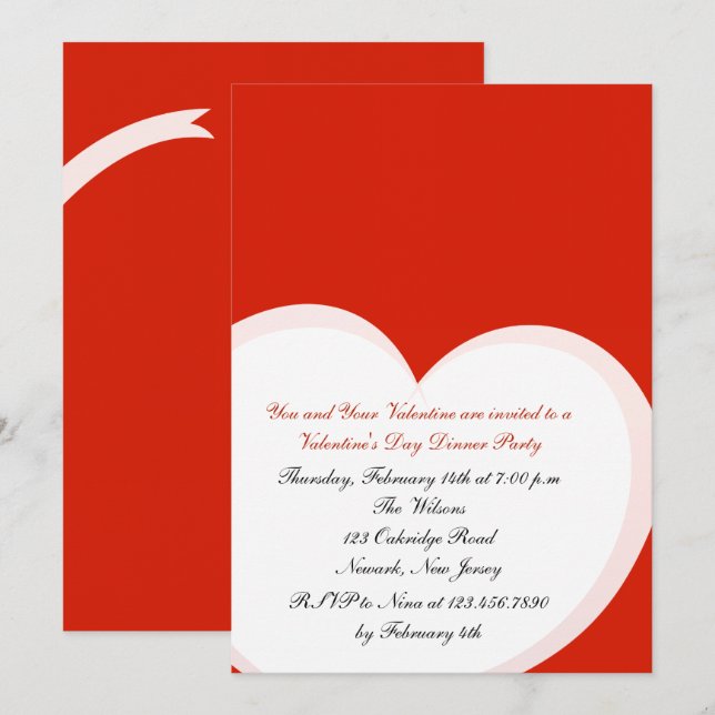 Red Heart Valentine's Day Party Invitation (Front/Back)