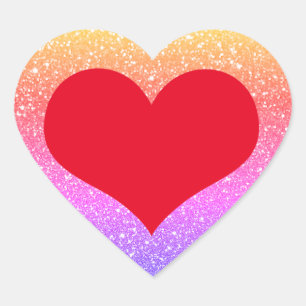 Red Heart Valentine's Day Pink Rose Gold Glitter Heart Sticker
