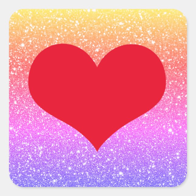 Red Heart Valentine's Day Pink Rose Gold Glitter Square Sticker (Front)