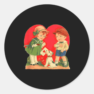 Red Heart Vintage Valentine's Day Shirt Women Girl Classic Round Sticker