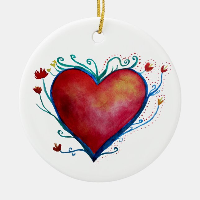 Red Heart Watercolor Art Ornament (Front)