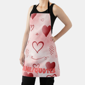 Red Heart Watercolor Seamless Pattern Apron