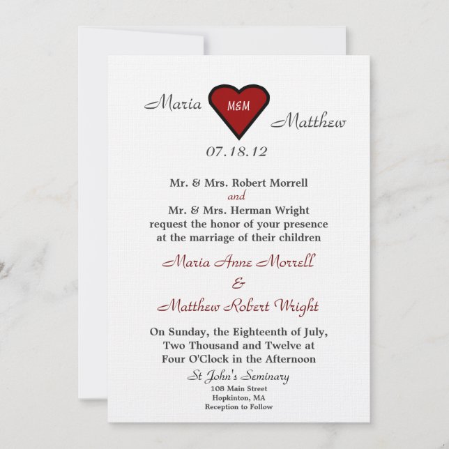 Red Heart Wedding Invitation (Front)
