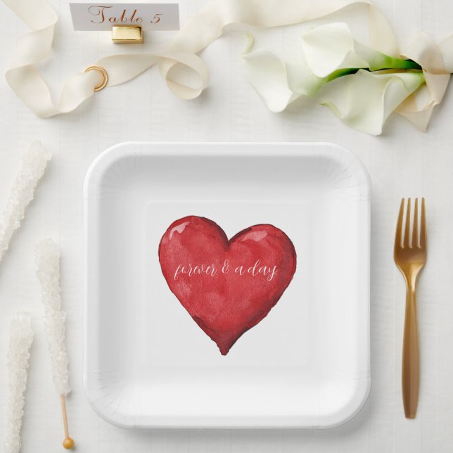 Red Heart Wedding Paper Plate (Wedding)