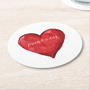 Red Heart Wedding Round Paper Coaster