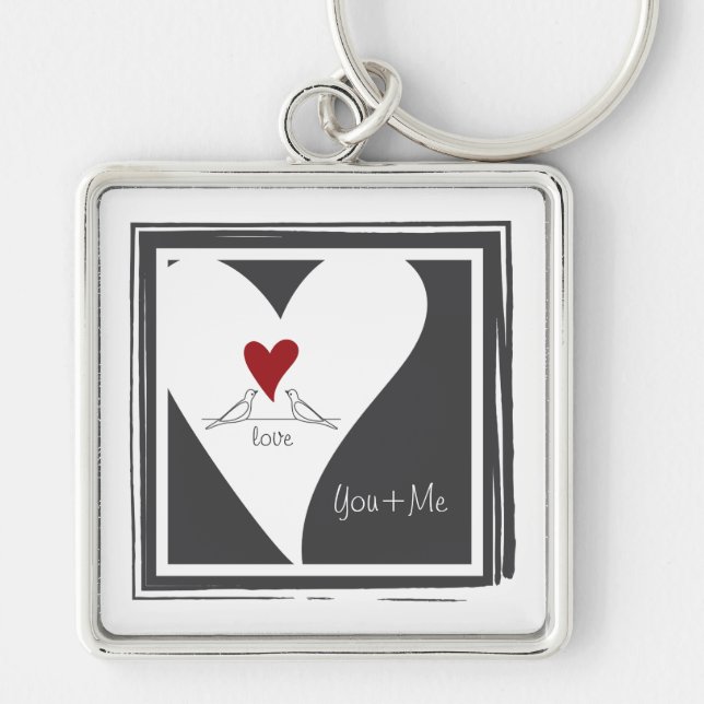Red Heart White Doves In Love Rustic Modern Custom Key Ring (Front)