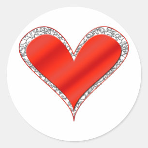 Red heart_white lace trim classic round sticker