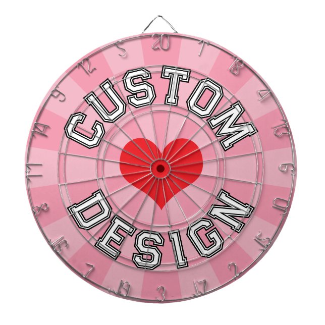 Red Heart, White with Black Outline Text on Pink Dartboard (Front)