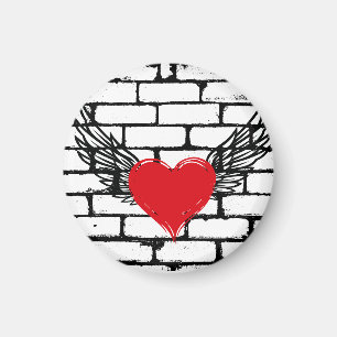 Red Heart with angel wings on a brick wall Magnet