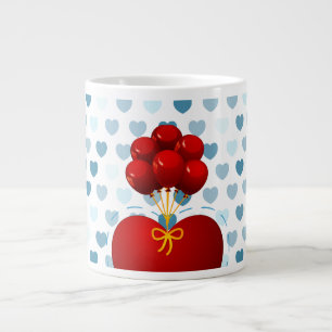 Red heart with balloons, jumbo mug